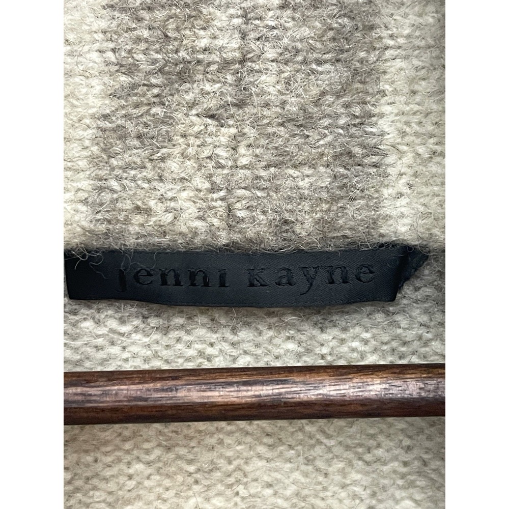JENNI KAYNE Luxurious Belted Sweater Coat Long Cardi Oatmeal Stripe Yak Alpaca L - Picture 5 of 16